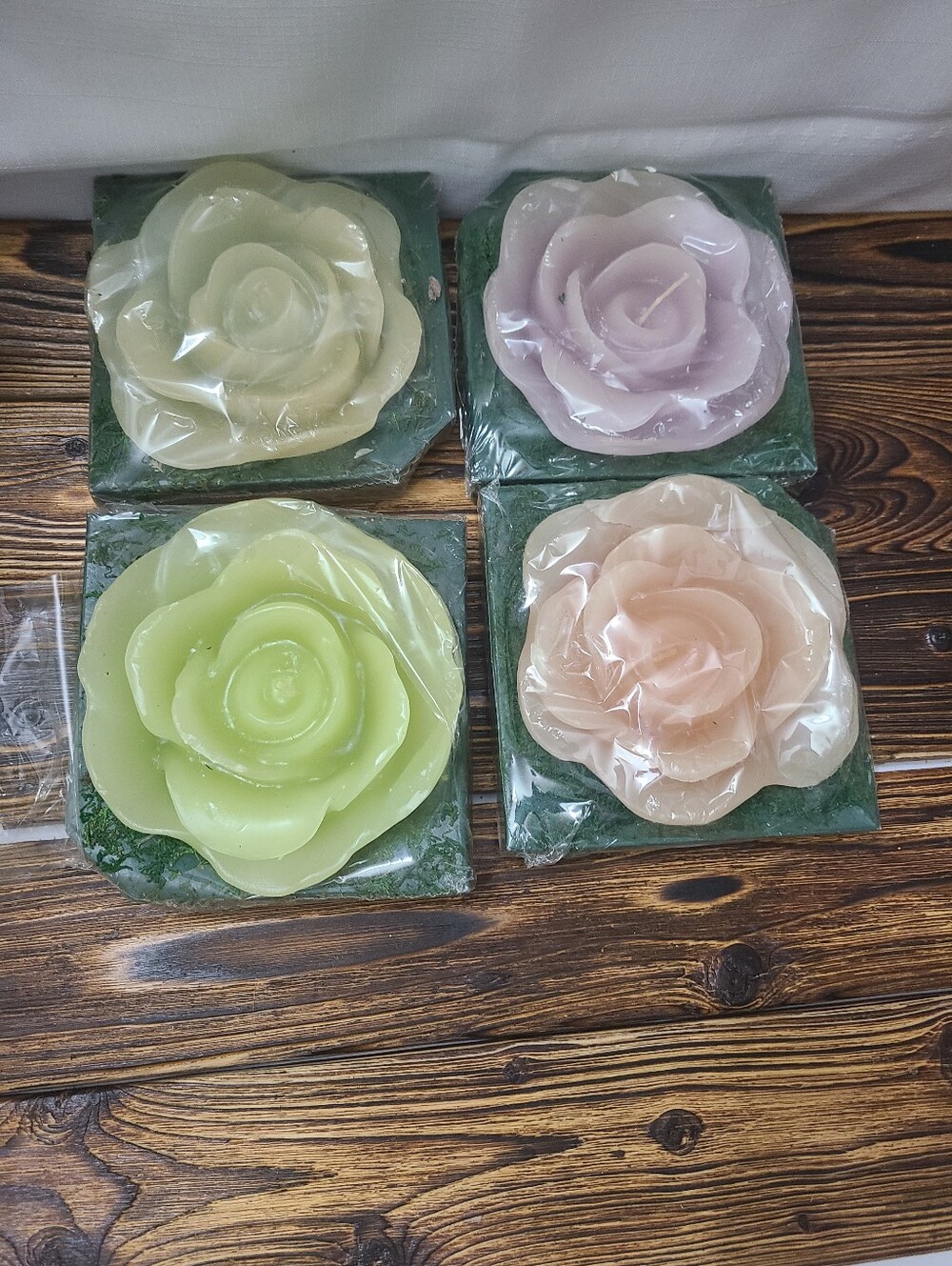 Set of Four Floral Rose-Shaped Candles In Assorted Pastel Colors